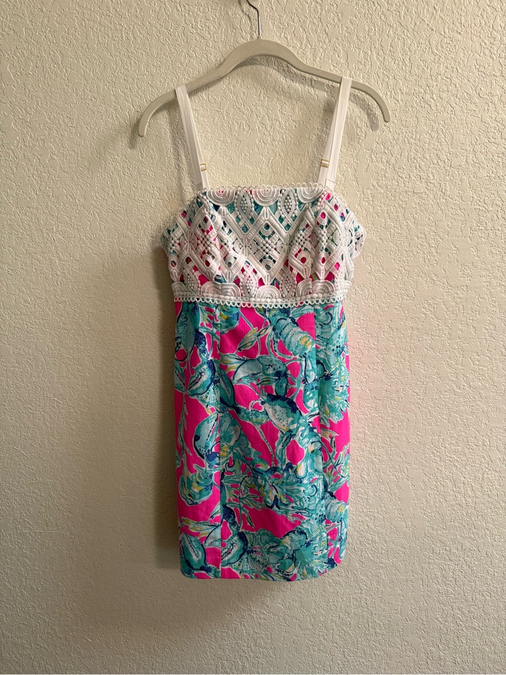 Lilly Pulitzer Brynn Lobster Dress with White Crochet Top